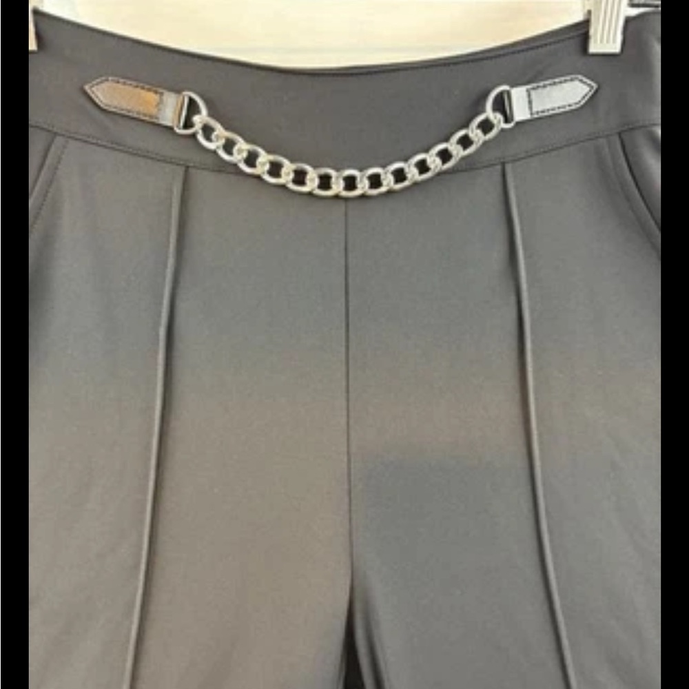 Lauren Ralph Lauren Women’s Chain Trim Pleated Black Jersey Wide Leg Pants Sz 6P - Picture 4 of 7